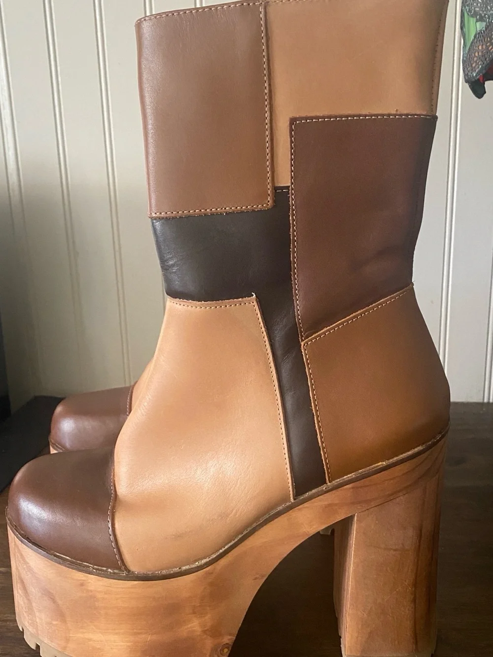Steve Madden Two-Tone Brown Leather Platform Mid-Calf Boots